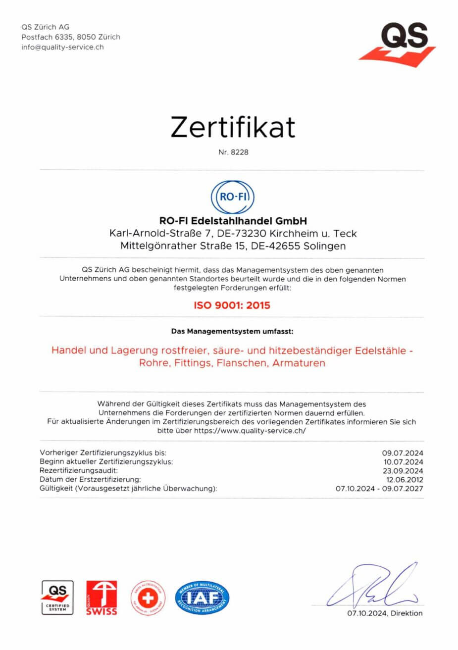 Zertifikat – DIN EN ISO 9001